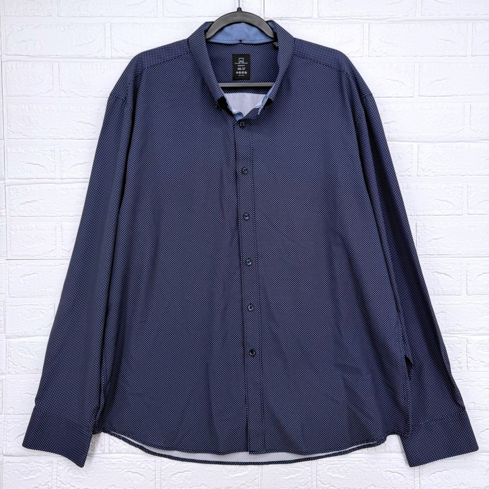 Michael Strahan Button Down Shirt Mens XXL Navy Polka Dot Modern Fit Long Slv